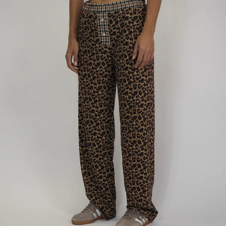 Leopard Print Commuter Elegant High Waist Loose Casual Pants