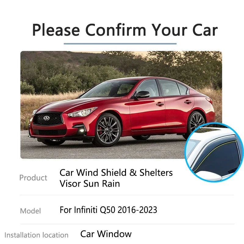 لإنفينيتي Q50/Q50S 2016 2017~2023 غطاء واقي من الشمس والمطر وواقي النافذة وواقي عاكس النافذة وإكسسوارات السيارة الخارجية