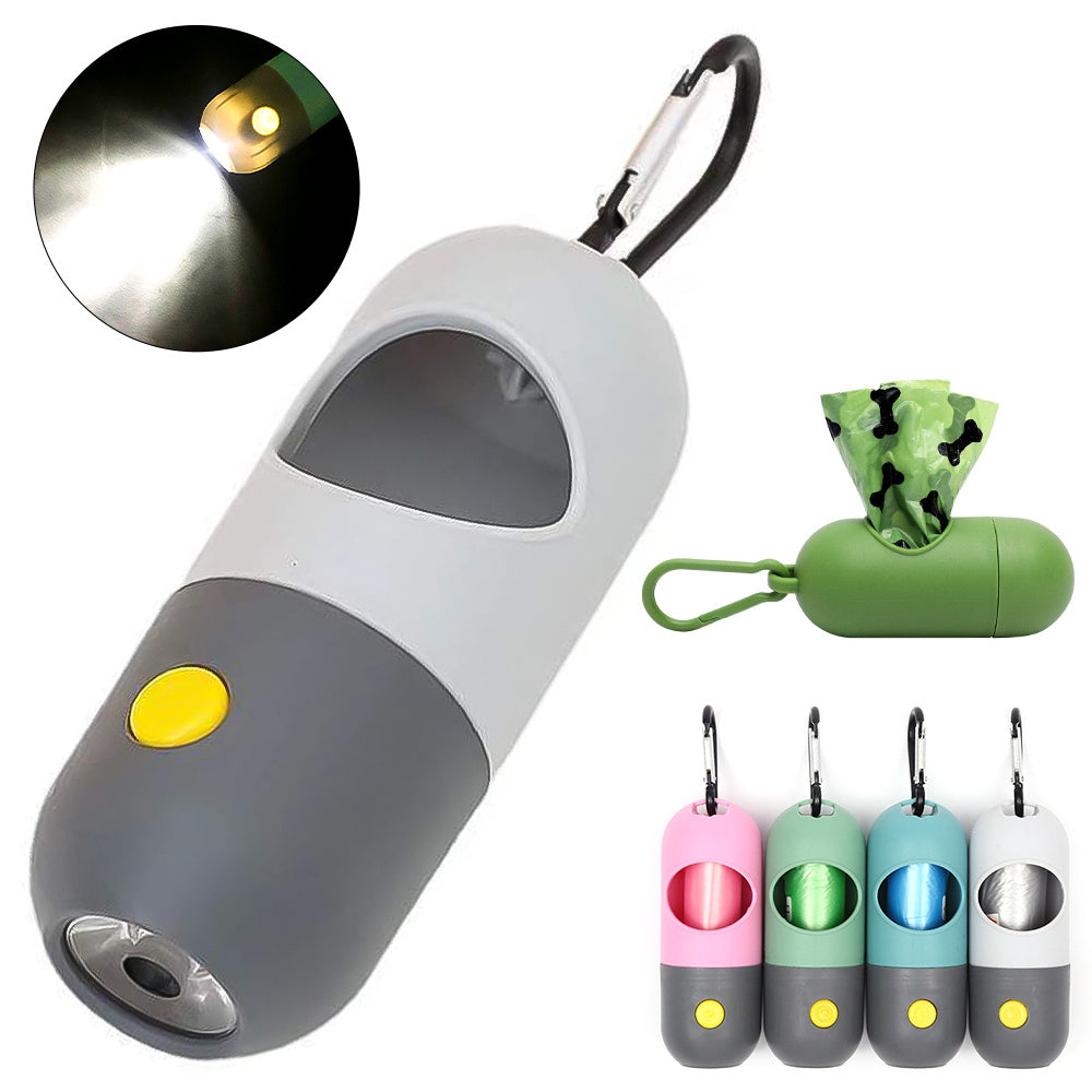 موزع أكياس نفايات الحيوانات الأليفة بإضاءة LED للكلاب والقطط وأكياس مغرفة فضلات الكلاب وحامل أكياس النفايات وموزعات إكسسوارات تنظيف الحيوانات الأليفة