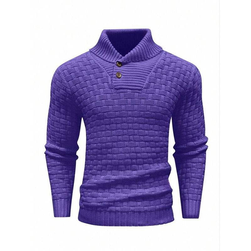 Men's Slim Turtleneck Sweater With Button Design Fashion Casual Solid Color Pullover Top Clothing