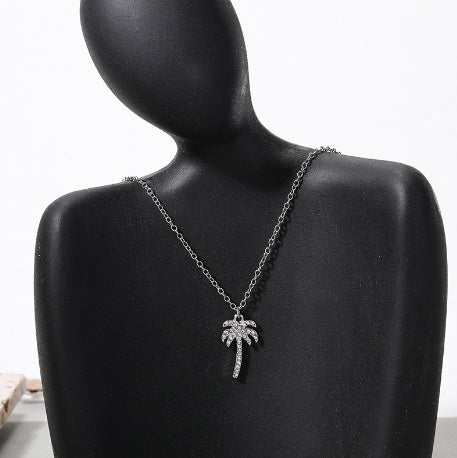 Female Rhinestone Gemstone Coconut Tree Pendant Necklace