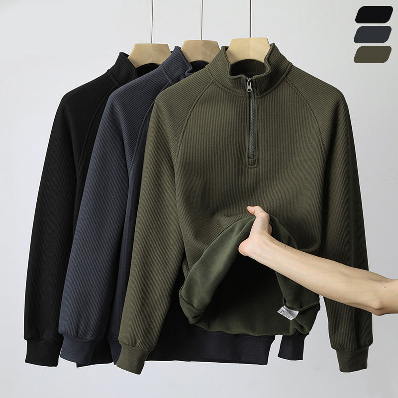 Fashion Stand-collar Fleece Sweatshirt Winter Warm Long Sleeve Top Men's Clothing