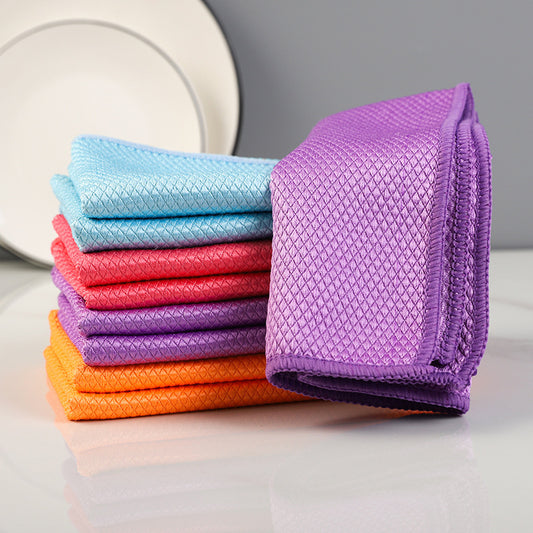 Fish Scale Grid Glass Cleaning Cloth Without Water Mark Kitchen Cleaning Towel Non-linting Scouring Pad