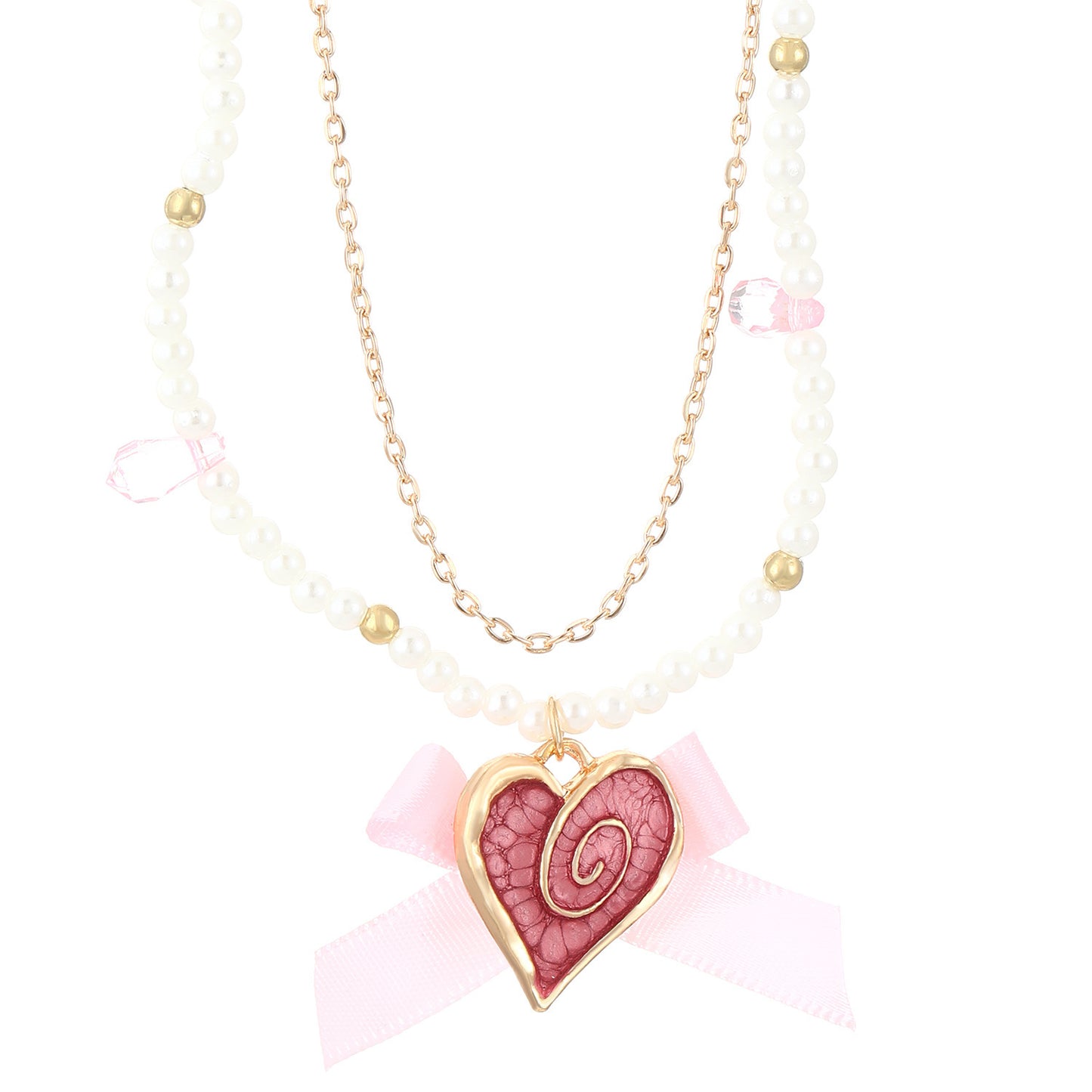 Love Heart Bow Tie Pearl Necklace Clavicle Chain