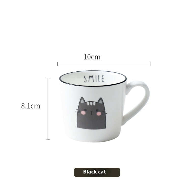 Breakfast Ceramic Milk Coffee Cup Couple Personality Creative Coffee Cup Cartoon Cat Pattern Kitchen Gadgets