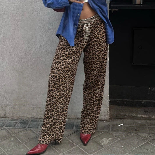 Leopard Print Commuter Elegant High Waist Loose Casual Pants