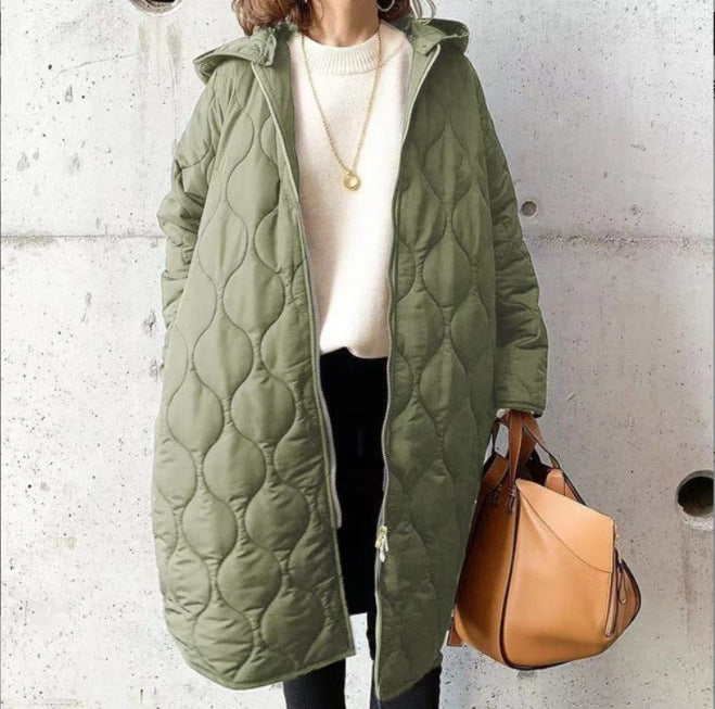 Autumn And Winter New Diamond Lattice Hooded Cotton Coat Jacket Women's Top