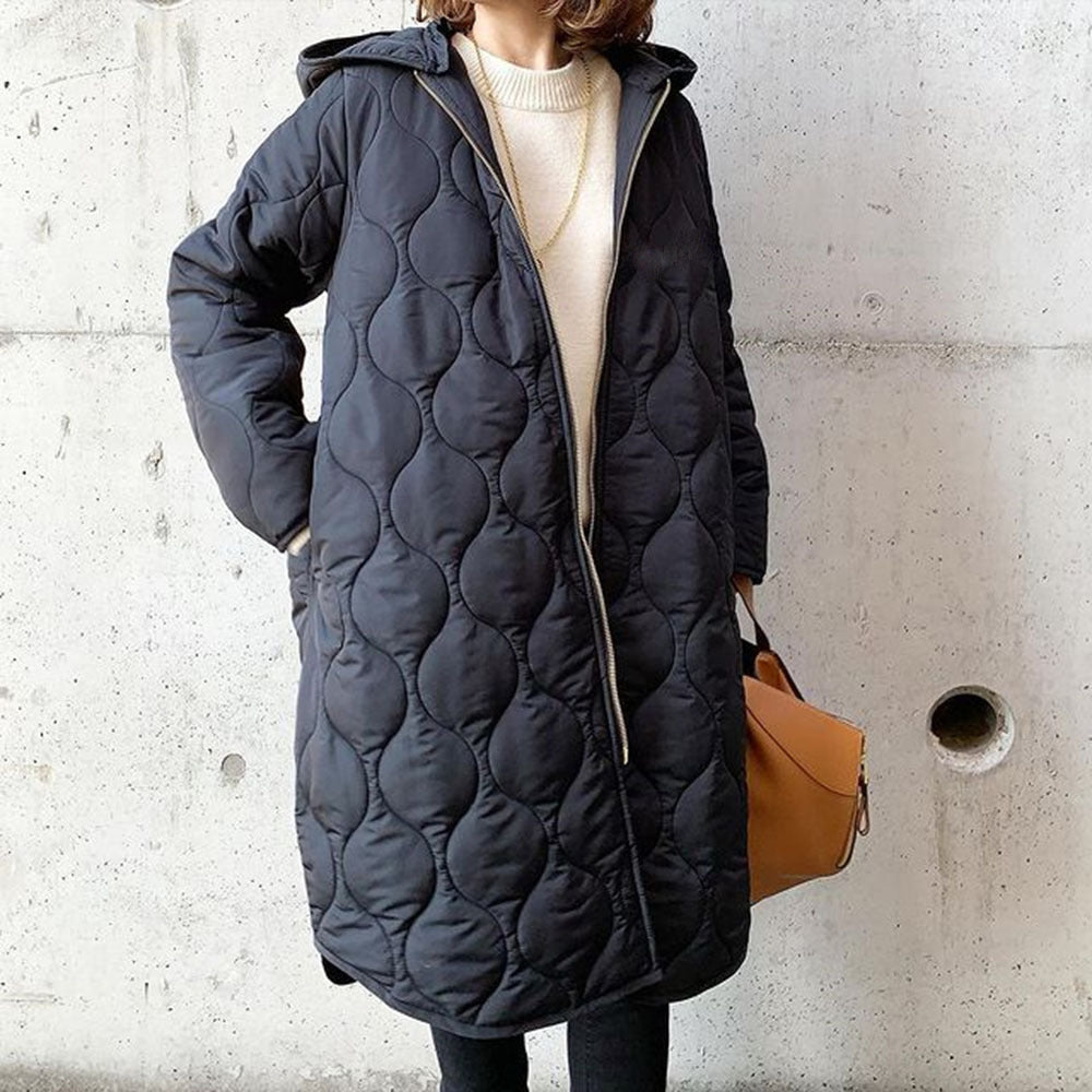 Autumn And Winter New Diamond Lattice Hooded Cotton Coat Jacket Women's Top