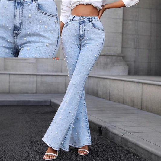 All-match Stretch Micro-nail Pearl Jeans