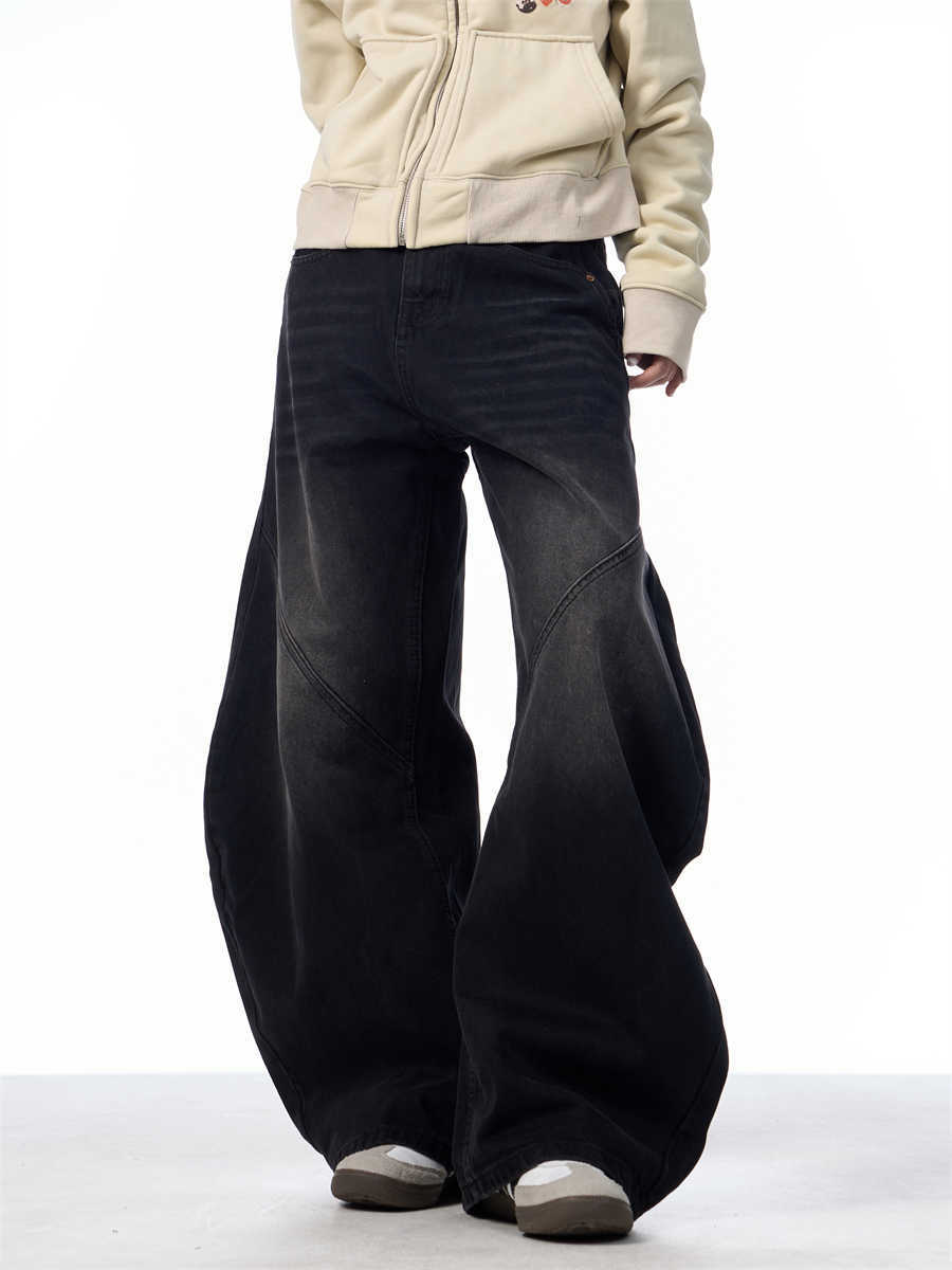 Retro Black Jeans Women's Straight Loose Wide-leg Pants