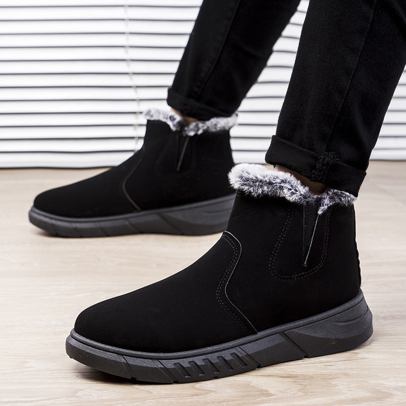 Winter Snow Boots Men V Cutout Shoes With Plush Ankle Boots