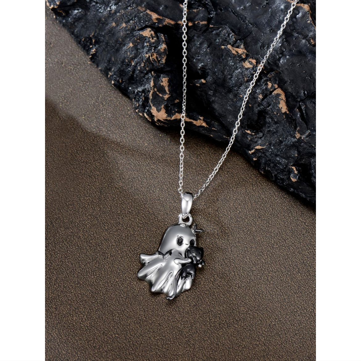 Halloween Ghost Black Cat Bat Pendant Necklace