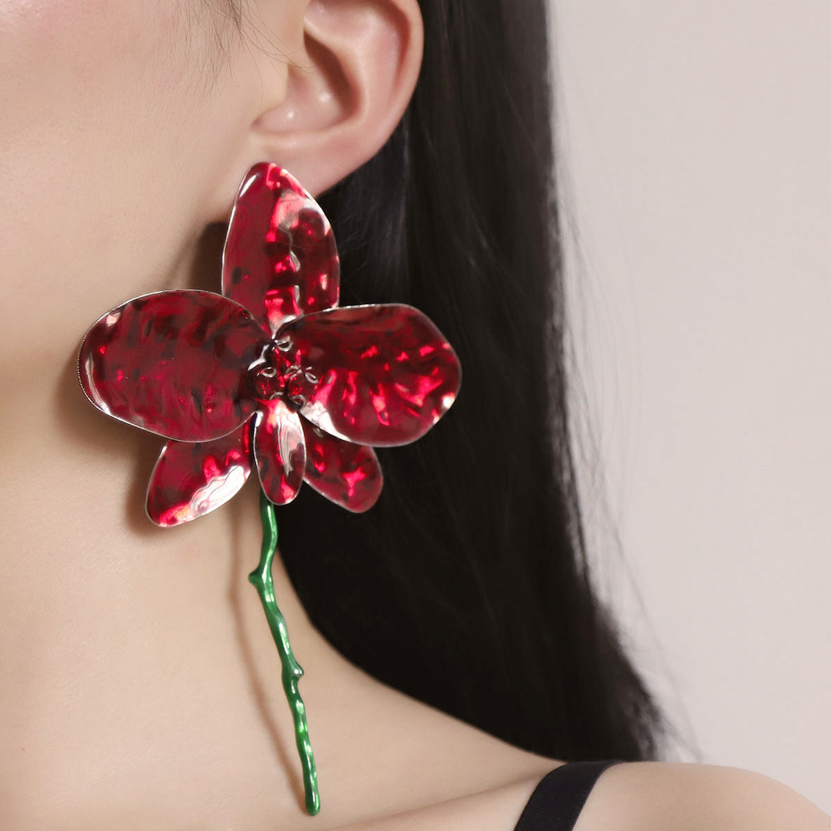 Spanish Hot Girl Style Exaggerated Dripping Enamel Light Luxury Large Flower Eardrops