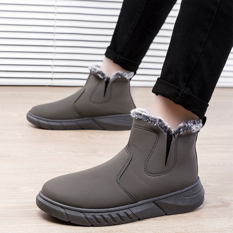 Winter Snow Boots Men V Cutout Shoes With Plush Ankle Boots