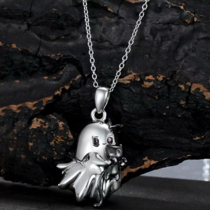 Halloween Ghost Black Cat Bat Pendant Necklace