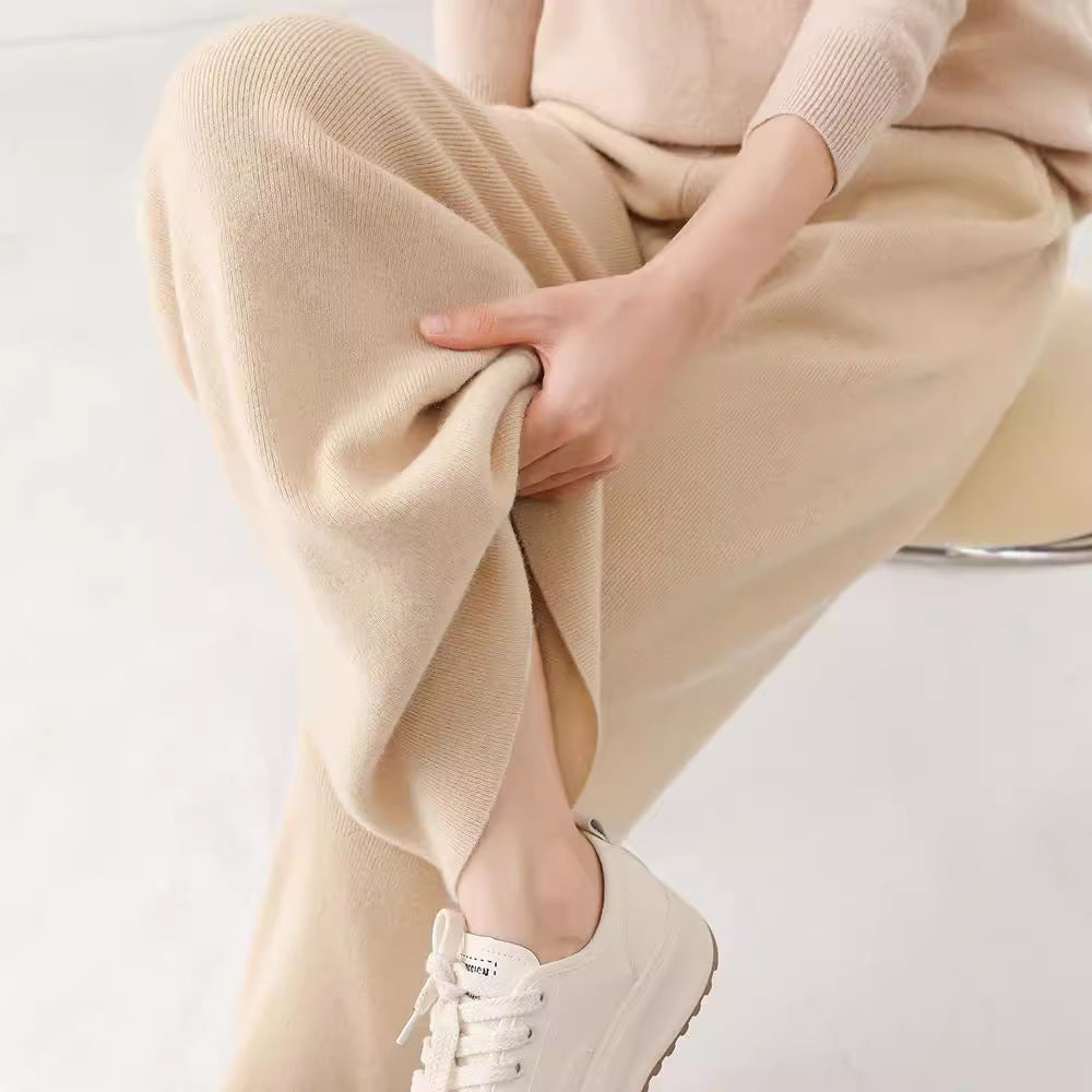 High Waist Casual All-match Knitted Mop Trousers Thickened