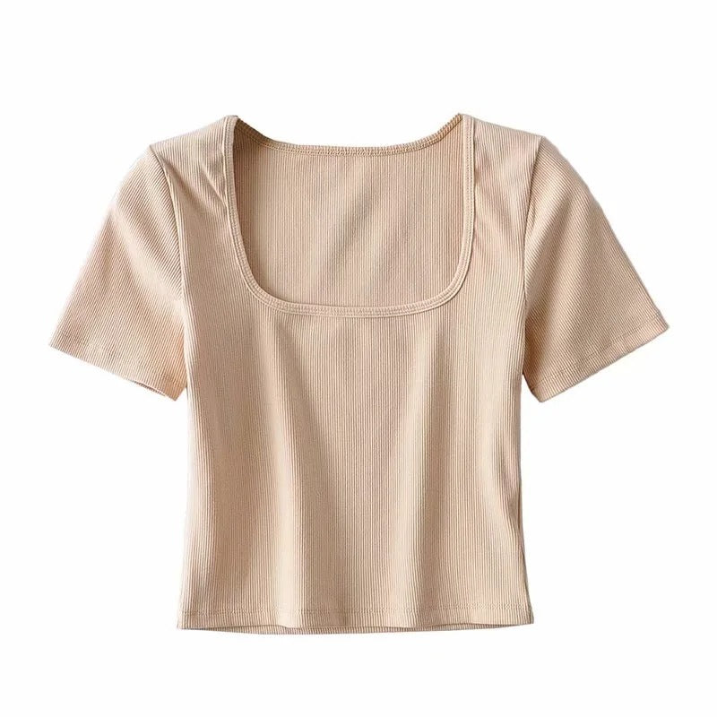 Summer Cropped Square Neck T-shirt Women