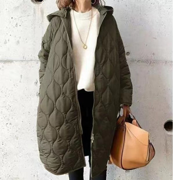 Autumn And Winter New Diamond Lattice Hooded Cotton Coat Jacket Women's Top