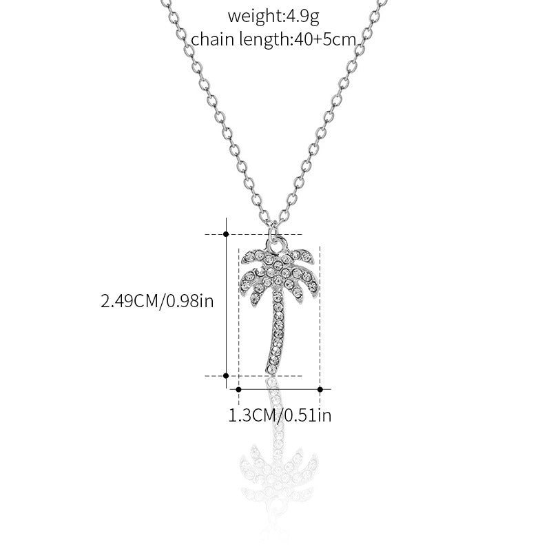 Female Rhinestone Gemstone Coconut Tree Pendant Necklace