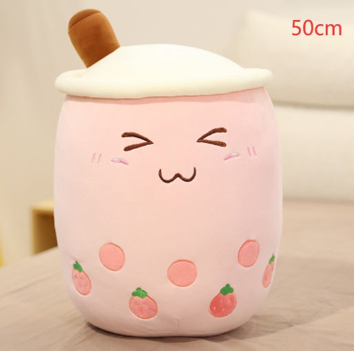 Cute Fruit Drink Plush Stuffed Soft Strawberry Milk Tea Plush Boba Tea Cup Toy Bubble Tea Pillow Cushion Kids Gift