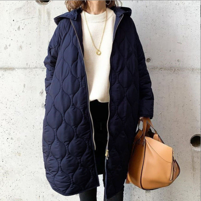 Autumn And Winter New Diamond Lattice Hooded Cotton Coat Jacket Women's Top