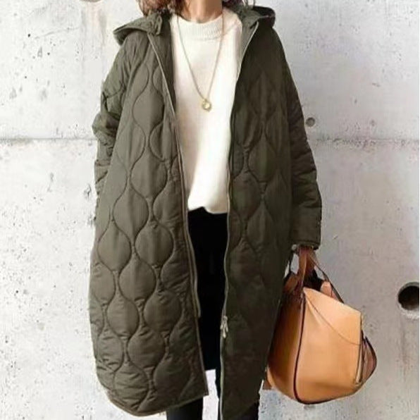 Autumn And Winter New Diamond Lattice Hooded Cotton Coat Jacket Women's Top