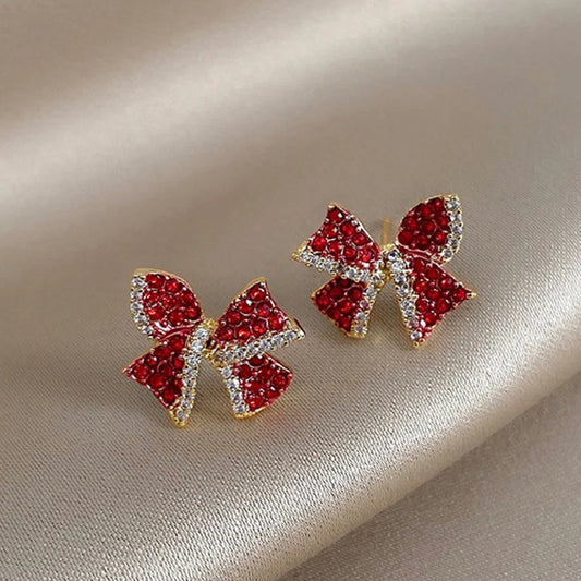 Christmas Crystal Bow Stud Earrings