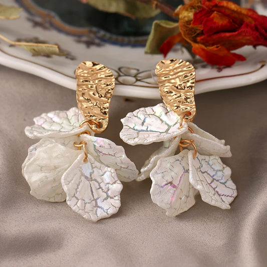 Elegant White Flower Petals Earrings