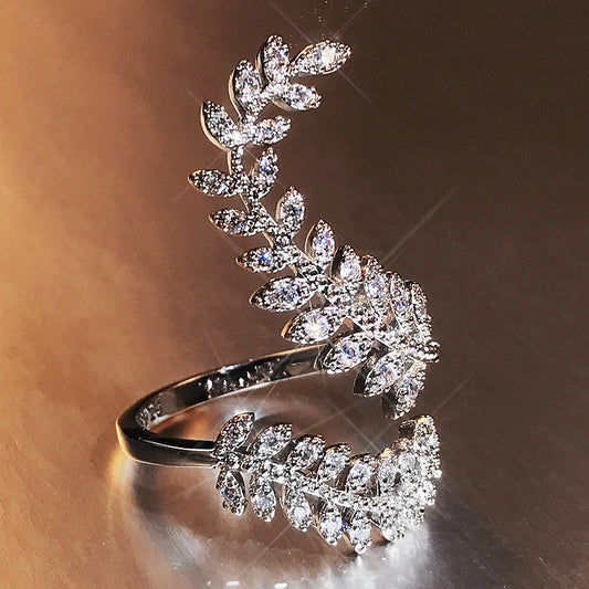 Crystal Graceful Leaves Ring