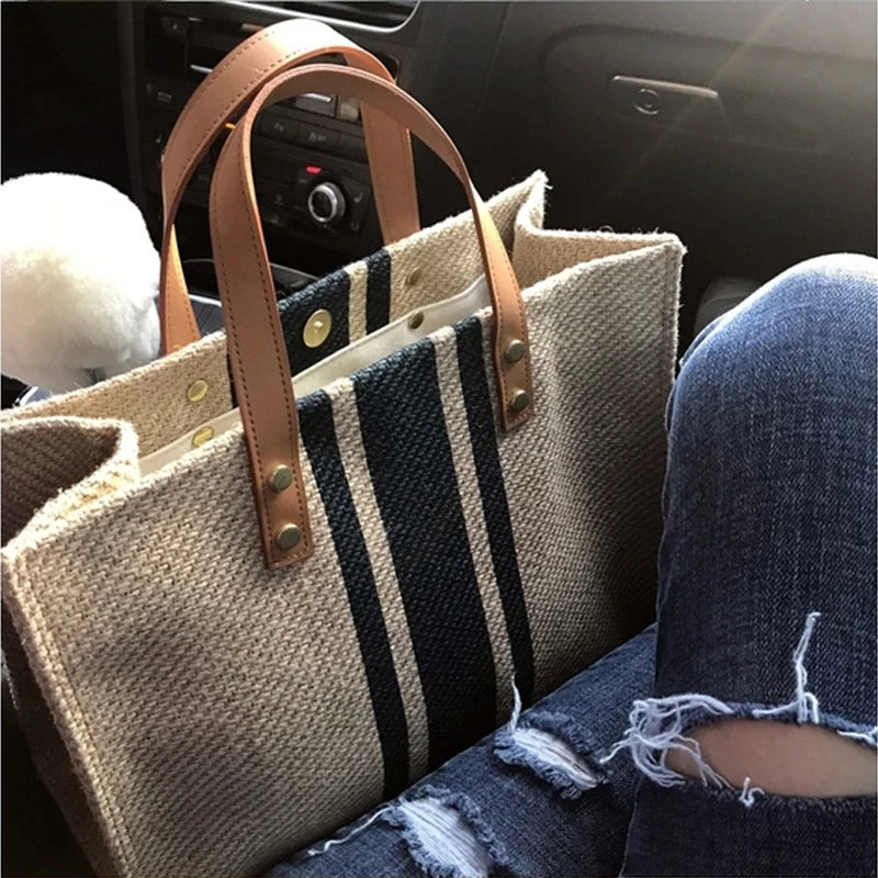 Simple Canvas Striped Handbag