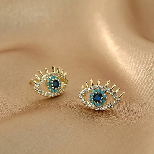 Simple Gold Plated Evil Eye Earrings