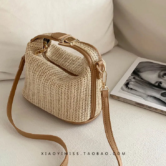 Simple Beige Grass Crossbody Bag