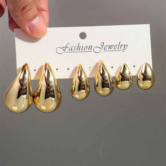 3 Pairs Gold/Silver Waterdrop Earrings