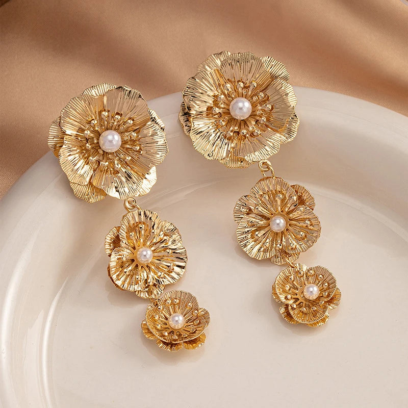 Elegant Three Flower Earrings