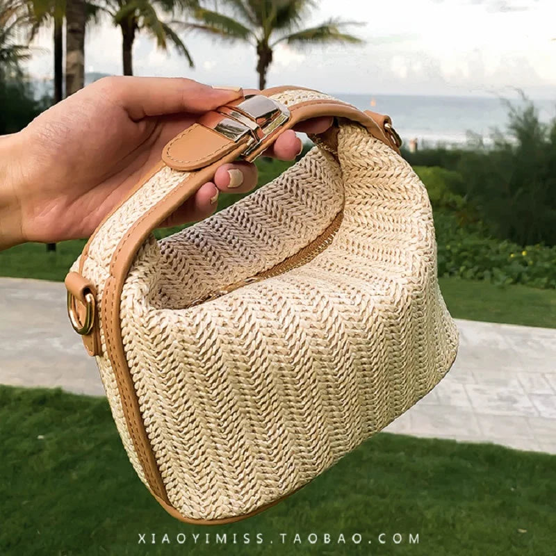 Simple Beige Grass Crossbody Bag