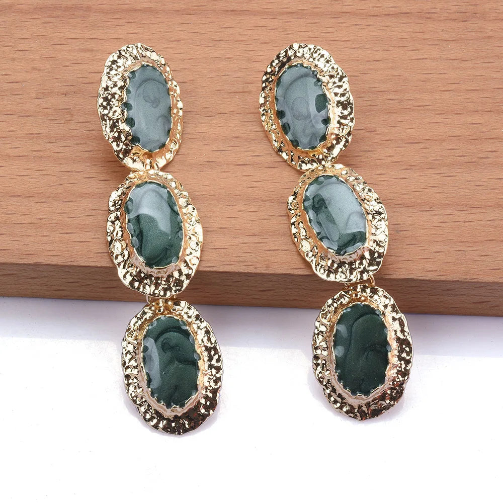 Green Oval Shape Dangle Earrings