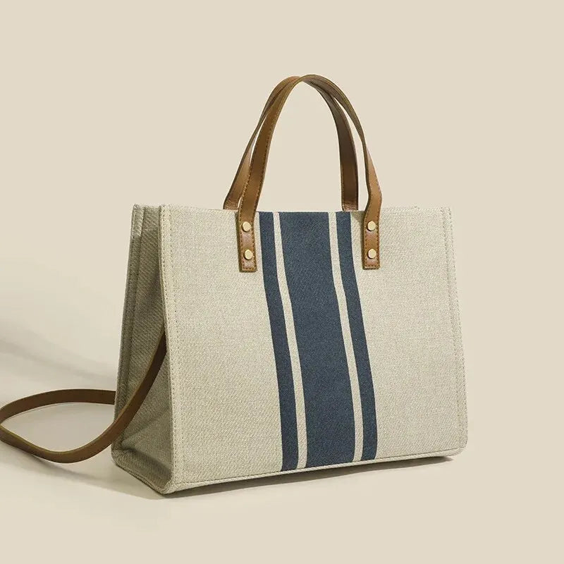 Simple Canvas Striped Handbag