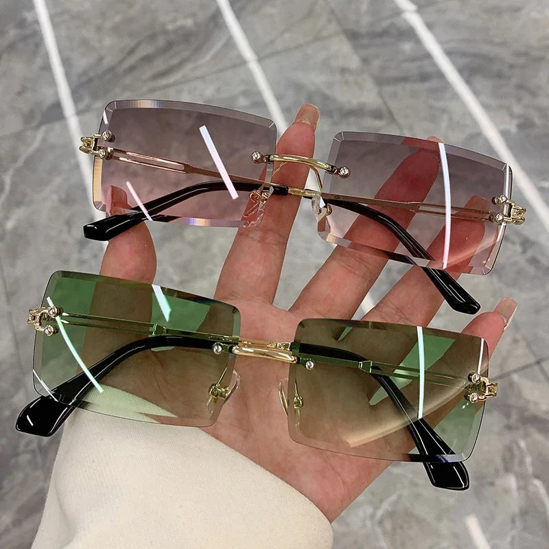 Rimless Rectangle Vintage Sunglasses