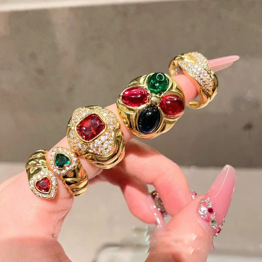 Vintage Glass Gold Plated Antique Rings