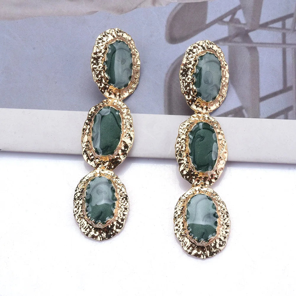 Green Oval Shape Dangle Earrings