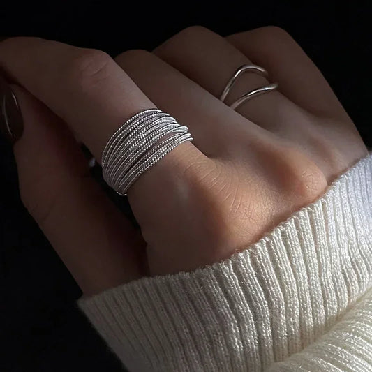 Silver Color Unique Lines Ring