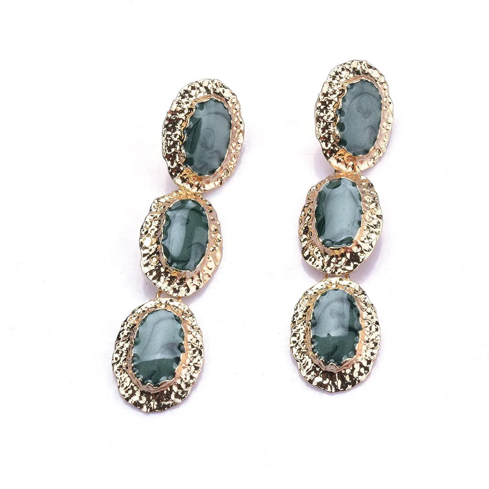 Green Oval Shape Dangle Earrings