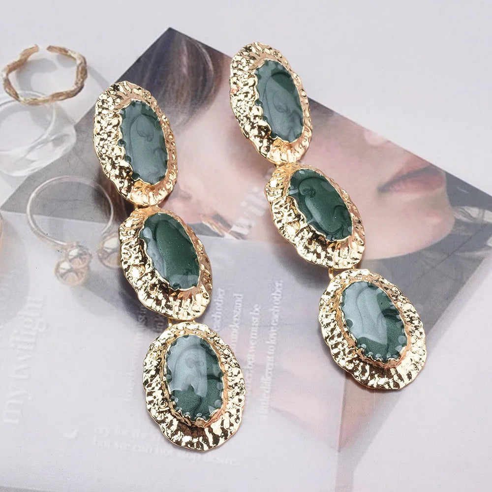 Green Oval Shape Dangle Earrings