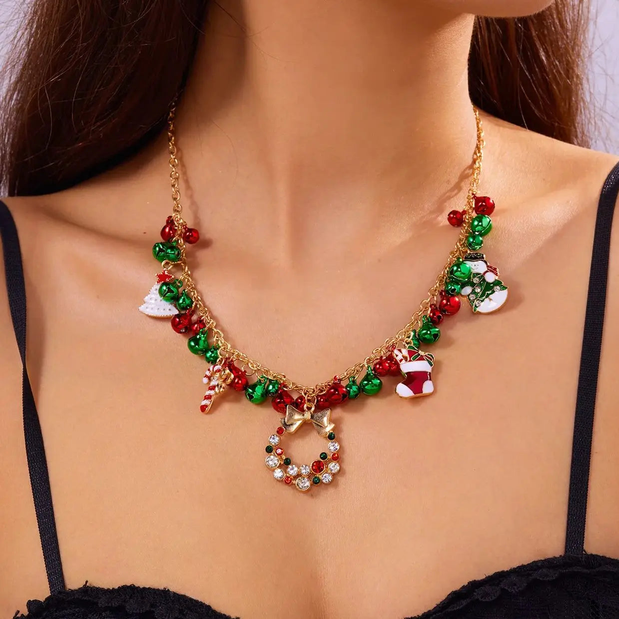 Christmas Colorful Bells Pendant Necklace