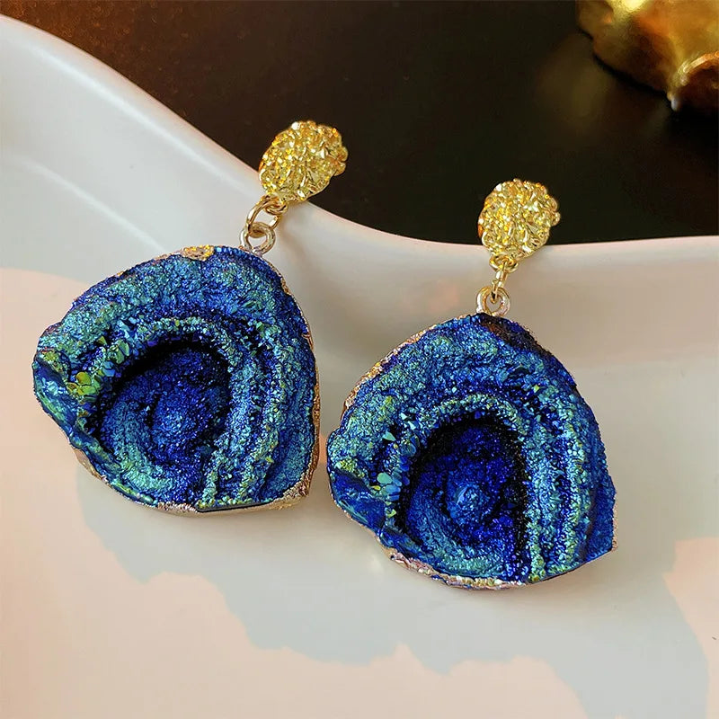 Blue-green Gradient Pleated Earrings