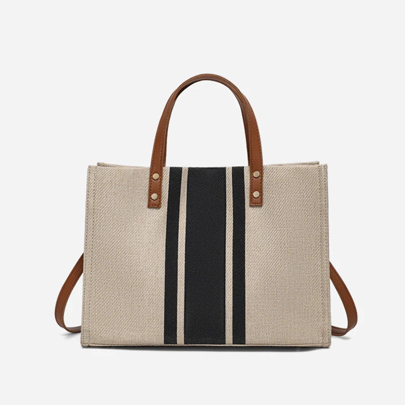 Simple Canvas Striped Handbag