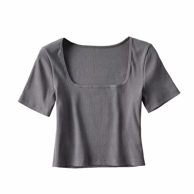 Summer Cropped Square Neck T-shirt Women