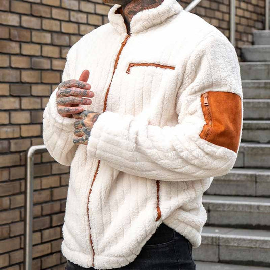 Color Collision Design Plush Jacket For Men