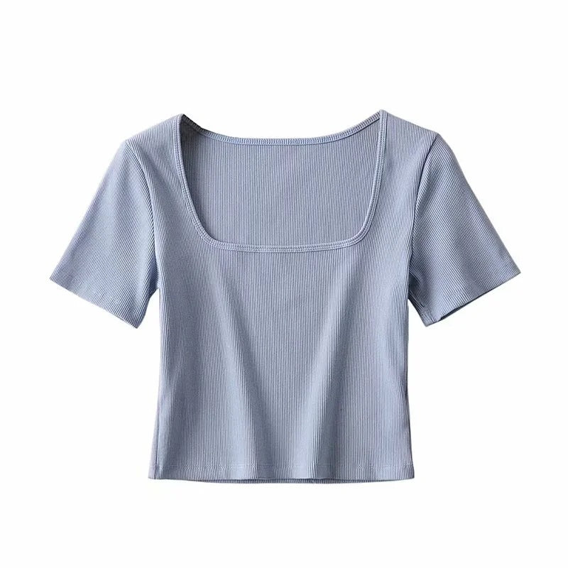 Summer Cropped Square Neck T-shirt Women