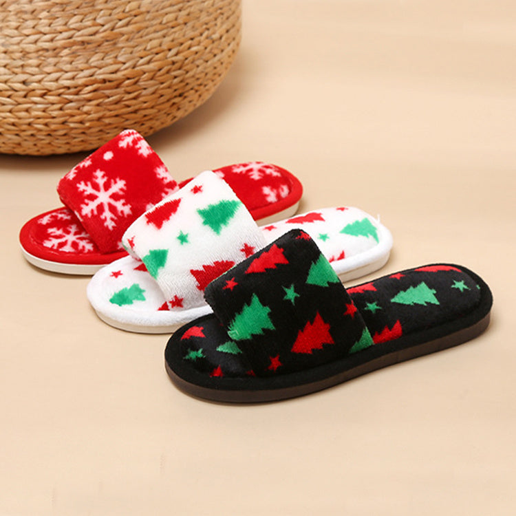 Christmas Tree Home Slippers Fashion Floor Bedroom Open-toe Plush Slippers For Women Fuzzy House Shoes